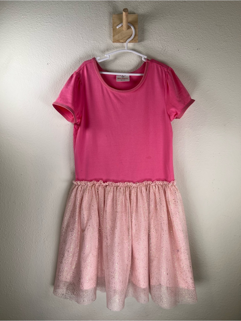 Hanna Andersson Pink Short Sleeve Dress with Light Pink Glitter Tulle Skirt